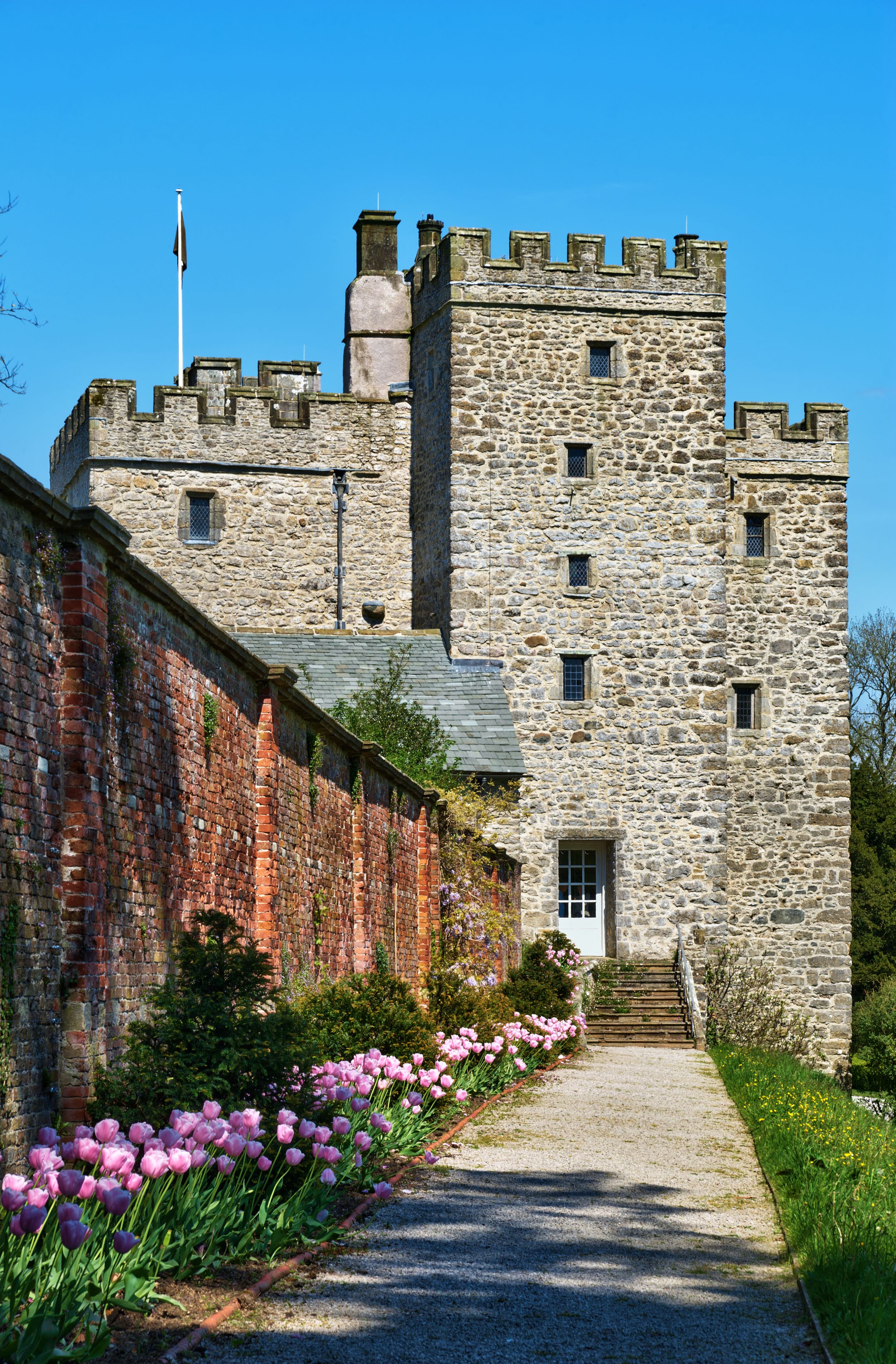 Medieval stone keep at Sizergh Castle, a listed historical stately home in Cumbria , England